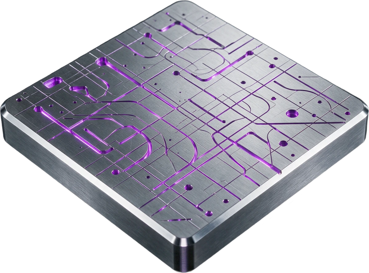 A machined steel plate with a plan engraved into its face